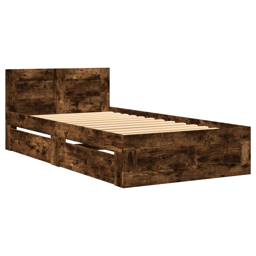 füstös tölgy színű szerelt fa ágykeret fejtámlával 90 x 190 cm (3295615)