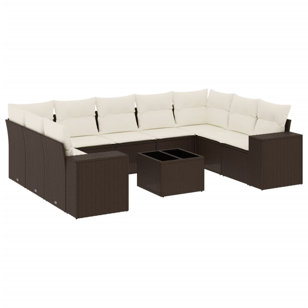 10 részes barna polyrattan kerti ülőgarnitúra párnákkal (3223012)