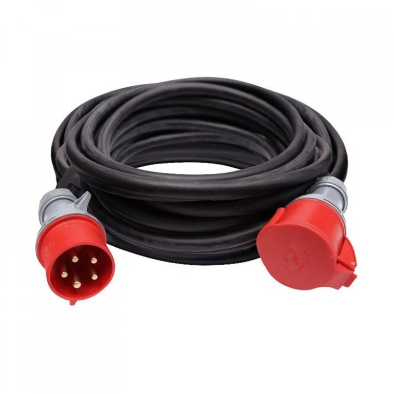Solight hosszabbító vezeték - aljzat, 20 m, 400 V / 32 A, fekete, gumi kábel H05RR-F 5G 2,5 mm2 (PS63-32A)